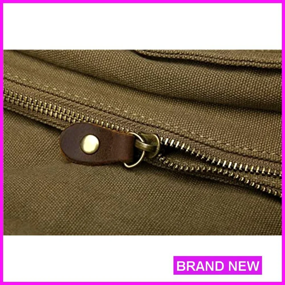 Vintage Military Leather Canvas Messenger Bag Fits 17-Inch Laptop